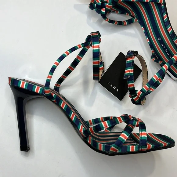 Striped Multicolor Women's Heeled Sandals - Picture 3 of 5